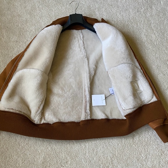 Sandro cognac leather shearling bomber jacket - Picture 4 of 7